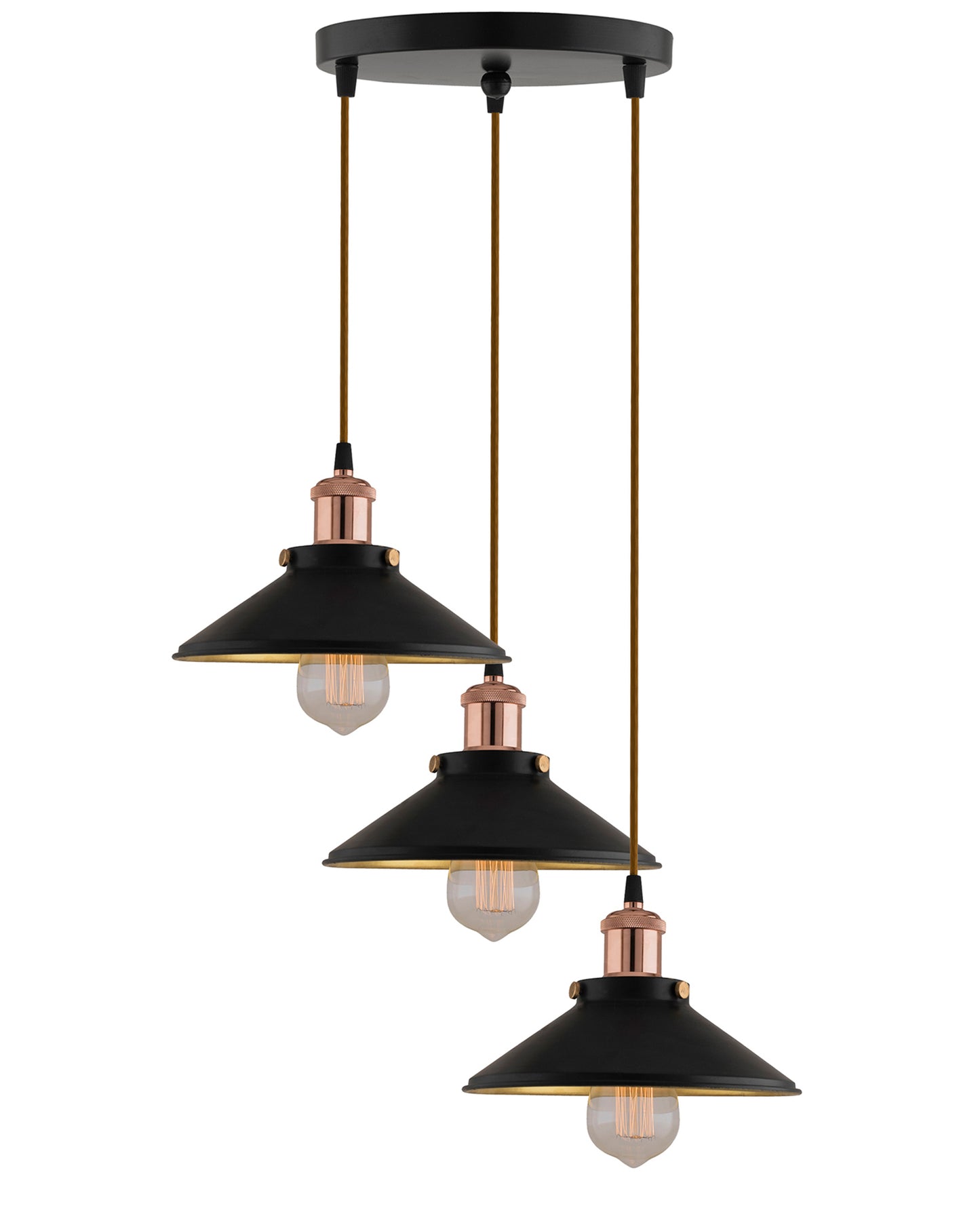 3-Lights Round Cone Shade Cluster Chandelier Hanging Light, Decorative, Black, Kitchen Area and Dining Room Light, LED/Filament Light