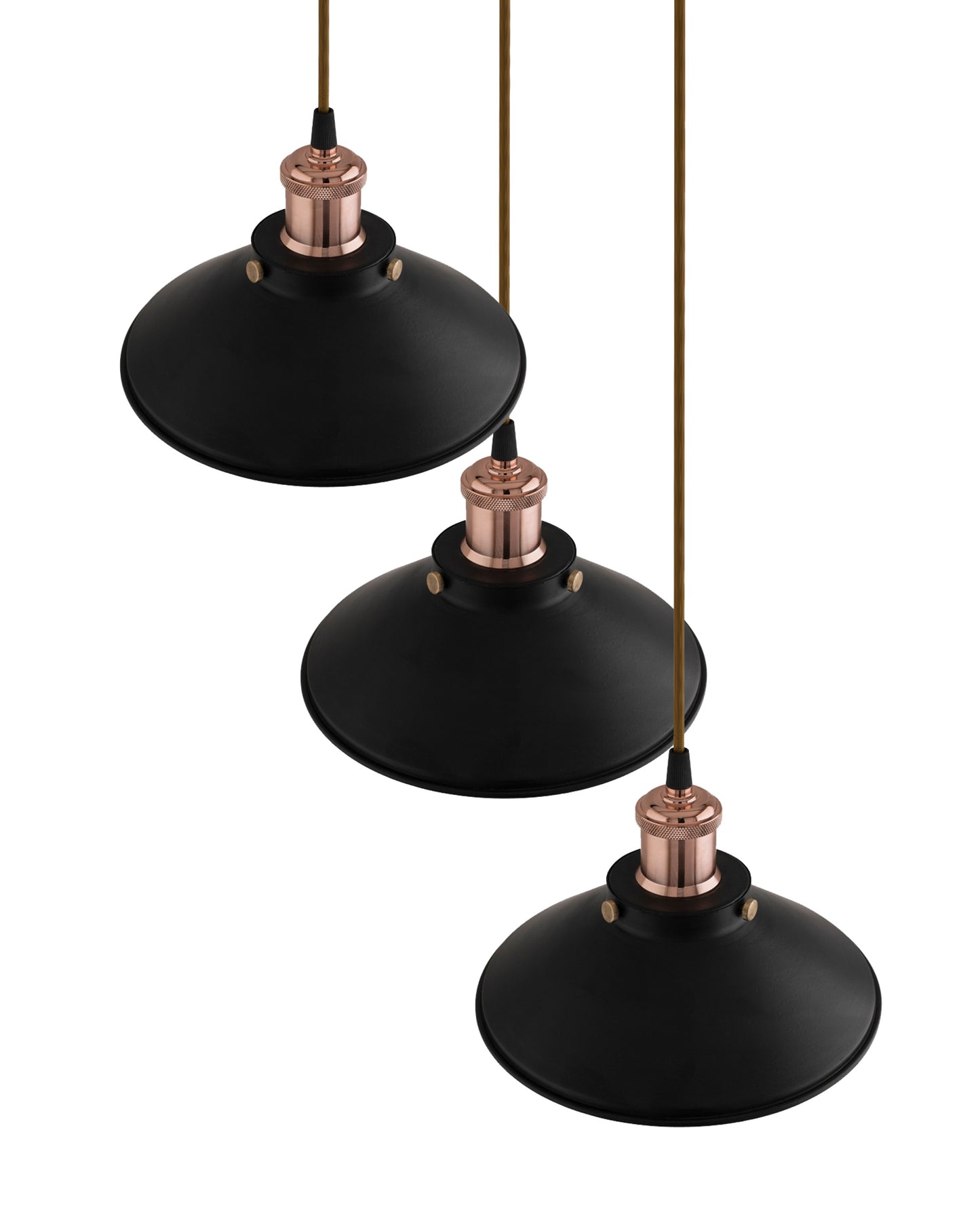 3-Lights Round Cone Shade Cluster Chandelier Hanging Light, Decorative, Black, Kitchen Area and Dining Room Light, LED/Filament Light