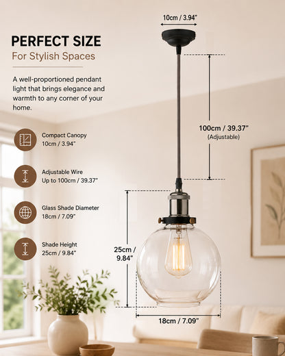 Industrial Kitchen Glass Globe Pendant Light , Antique Filament Hanging Ceiling Fixture, Nickel