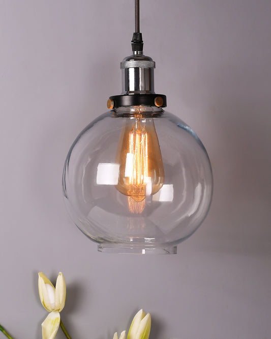 Industrial Kitchen Glass Globe Pendant Light , Antique Filament Hanging Ceiling Fixture, Nickel