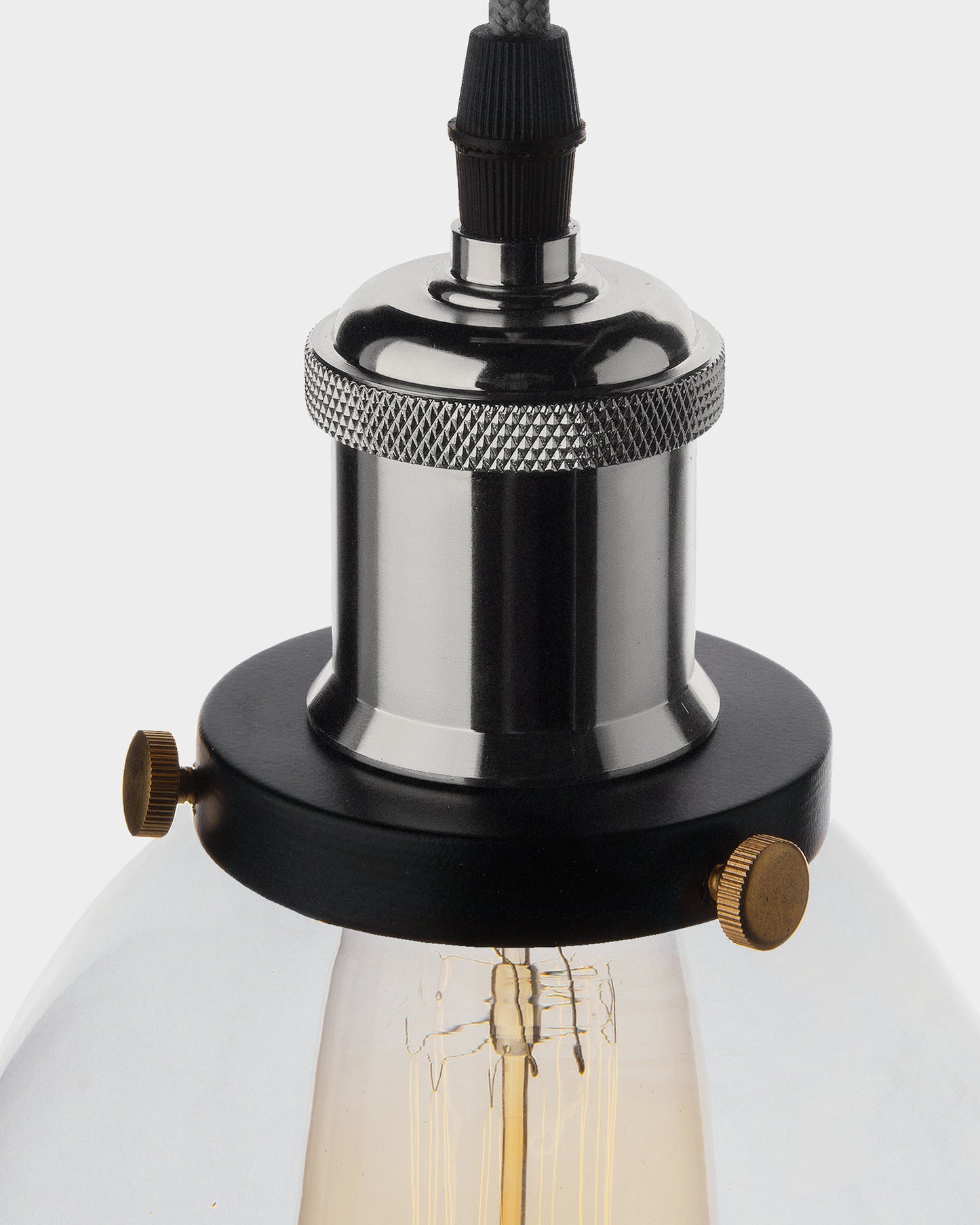 Pendant Light with Bell Glass Shade, Metal Base Cap and Adjustable Textile Cord, Industrial Style Retro Hanging Lamps for Dining Living Room, Nickel
