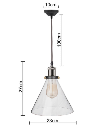 Industrial Kitchen Glass Cone Pendant Light , Antique Filament Hanging Blown Glass Ceiling Light, Nickel