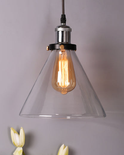 Industrial Kitchen Glass Cone Pendant Light , Antique Filament Hanging Blown Glass Ceiling Light, Nickel