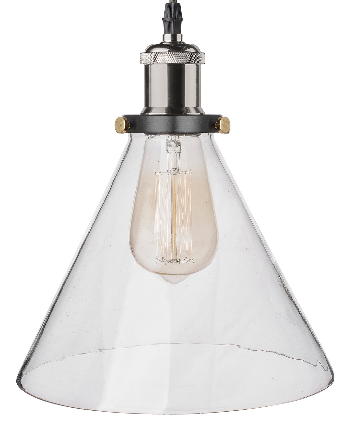 Industrial Kitchen Glass Cone Pendant Light , Antique Filament Hanging Blown Glass Ceiling Light, Nickel