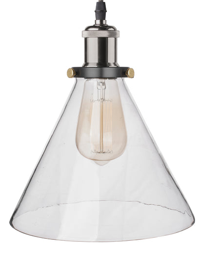 Industrial Kitchen Glass Cone Pendant Light , Antique Filament Hanging Blown Glass Ceiling Light, Nickel