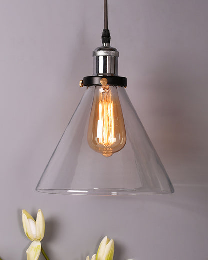Industrial Kitchen Glass Cone Pendant Light , Antique Filament Hanging Blown Glass Ceiling Light, Nickel