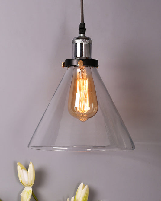 Industrial Kitchen Glass Cone Pendant Light , Antique Filament Hanging Blown Glass Ceiling Light, Nickel