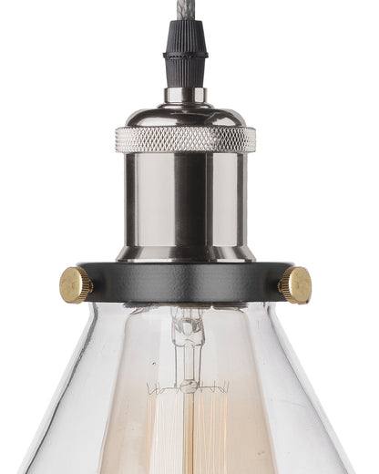 Industrial Kitchen Glass Cone Pendant Light , Antique Filament Hanging Blown Glass Ceiling Light, Nickel