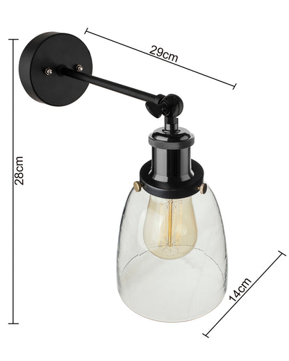 Edison Industrial Glass Bell Wall Lamp, Nickel Vintage Industrial Loft, E27 Holder, Decorative, Swing Wall Light, Filament/LED