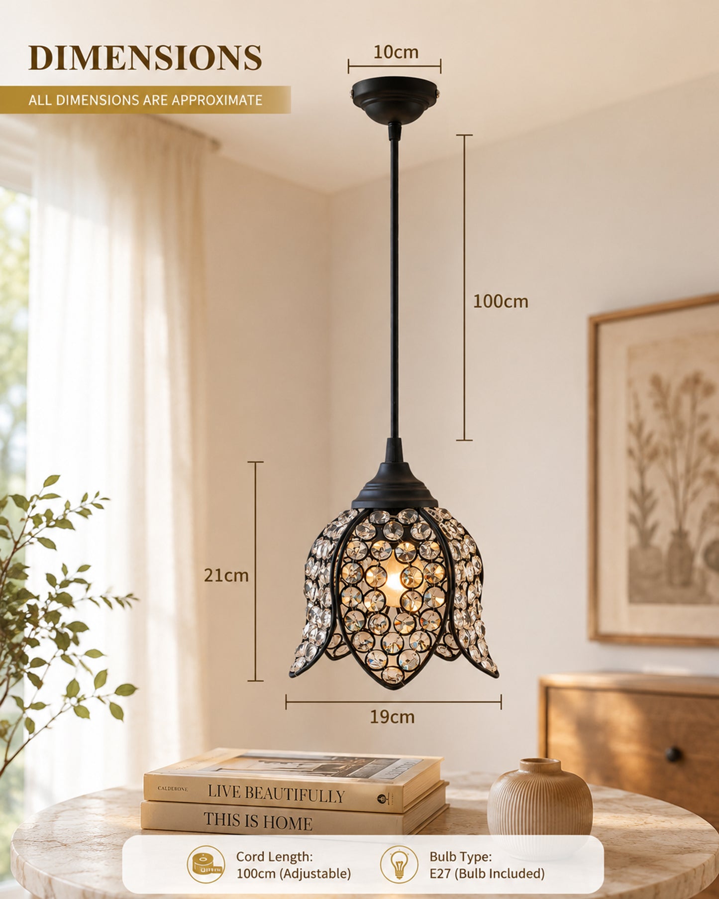 Crystal Hanging Lotus Pendant Light
