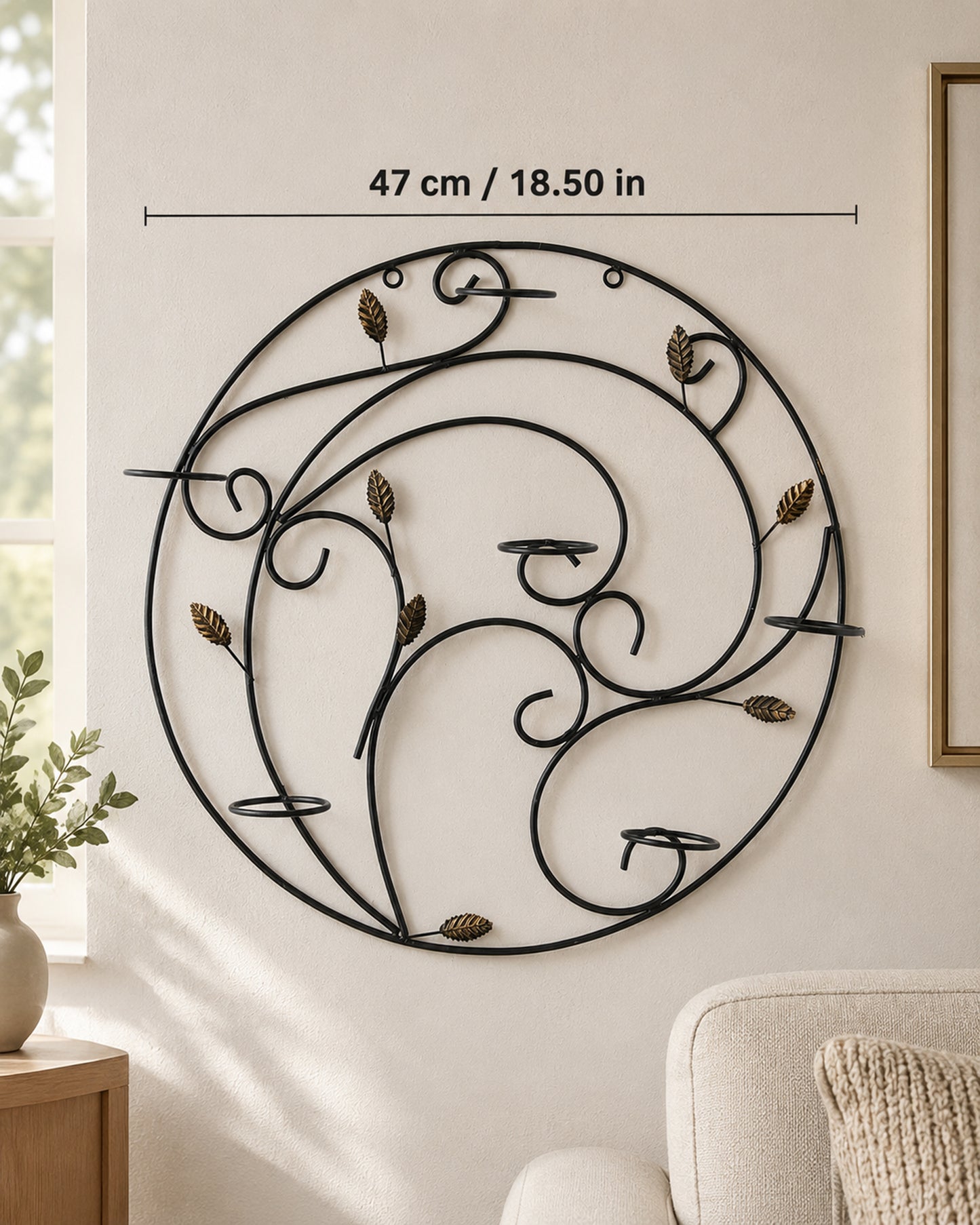 Round Wall Tealight Holder with Leafy Touch, Wall Decor Candle Stand