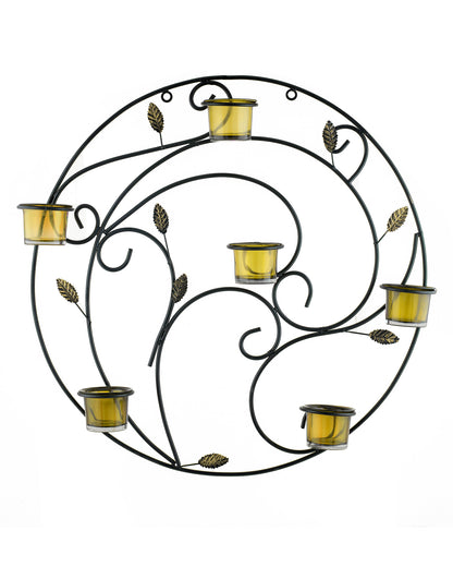 Round Wall Tealight Holder with Leafy Touch, Wall Decor Candle Stand