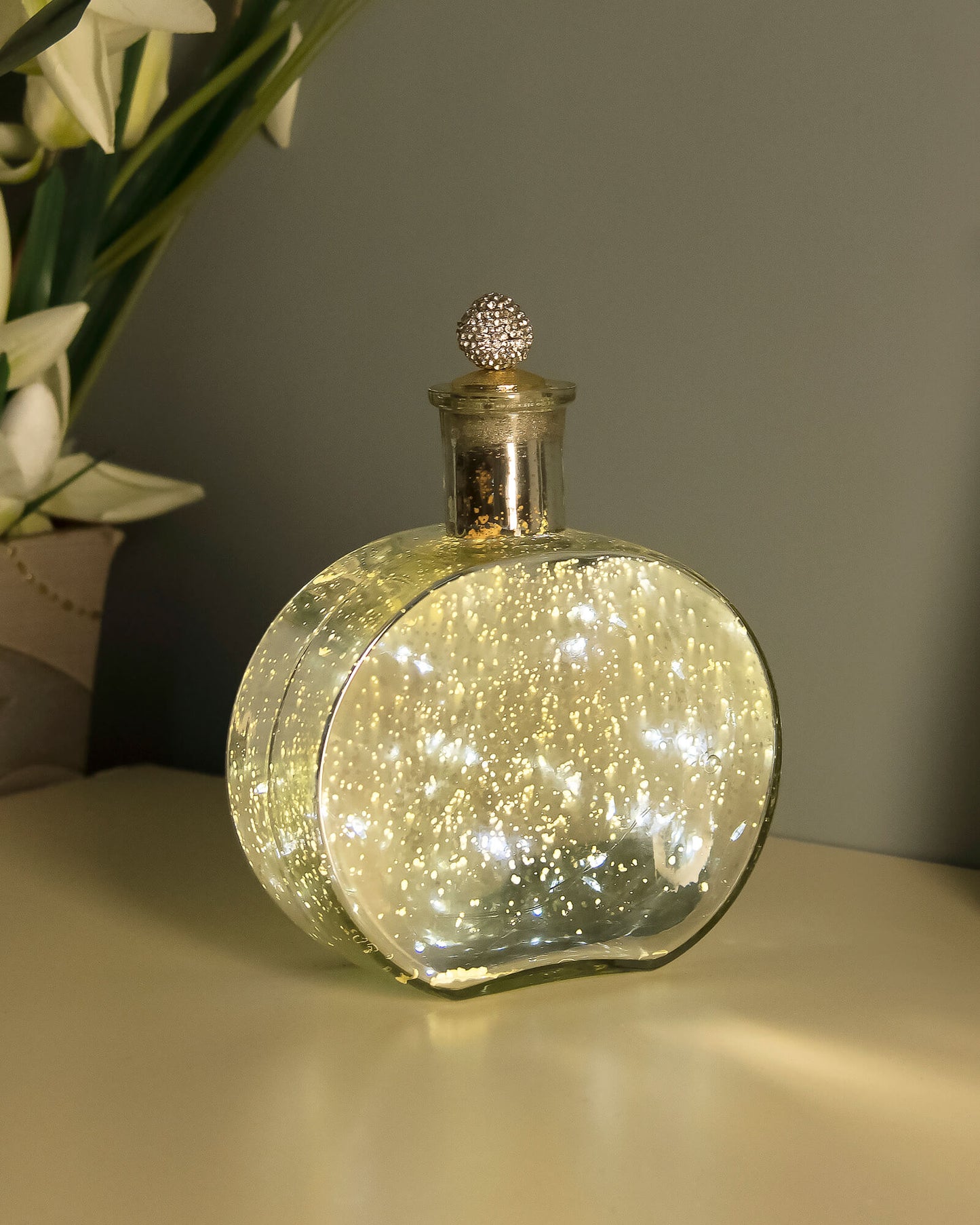 Mercury Silver Round Bottle Copper Star String Lights , Warm White LED Fairy Lights