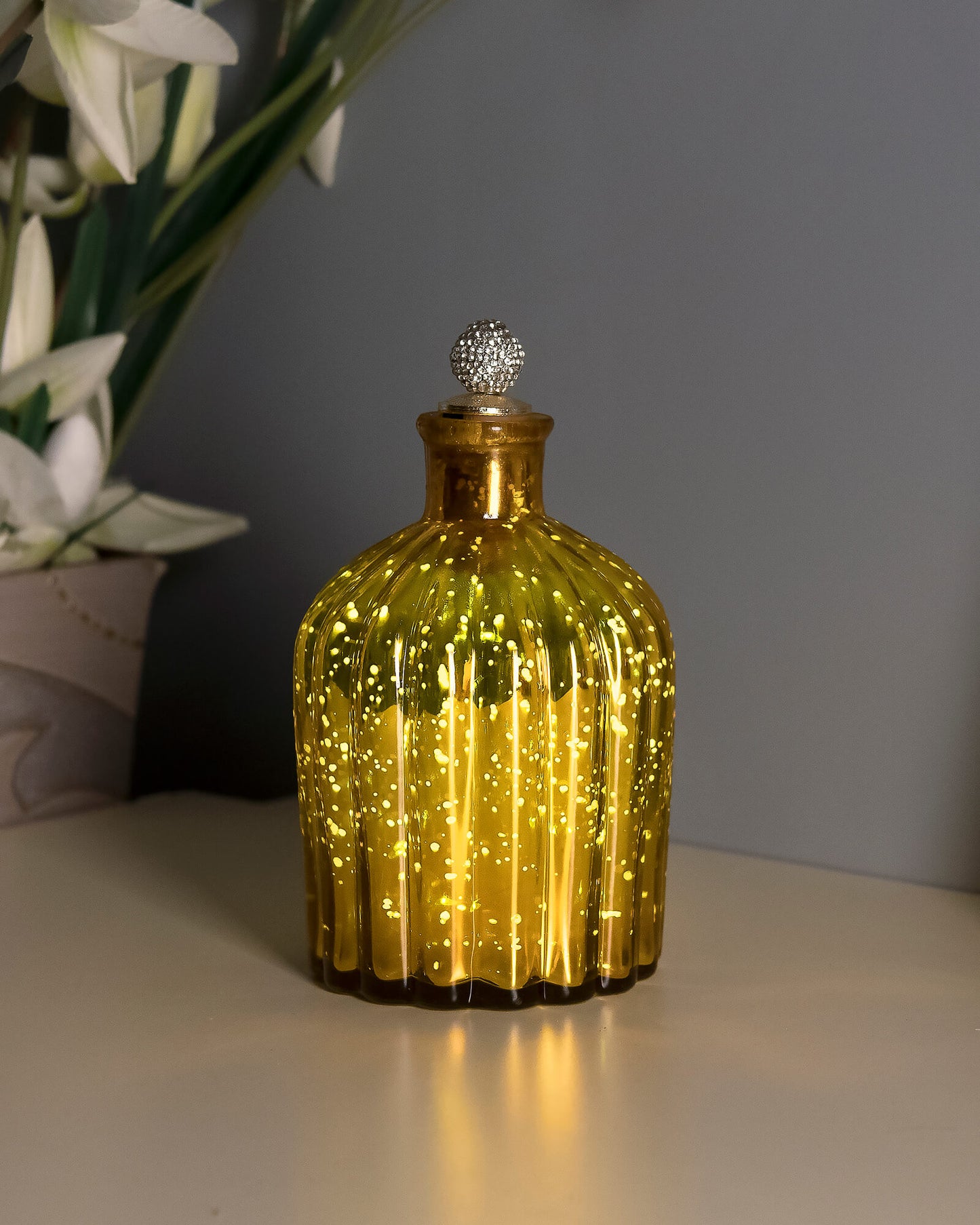 Mercury Gold Flat Base Bottle Copper Star String Lights , Warm White LED Fairy Lights