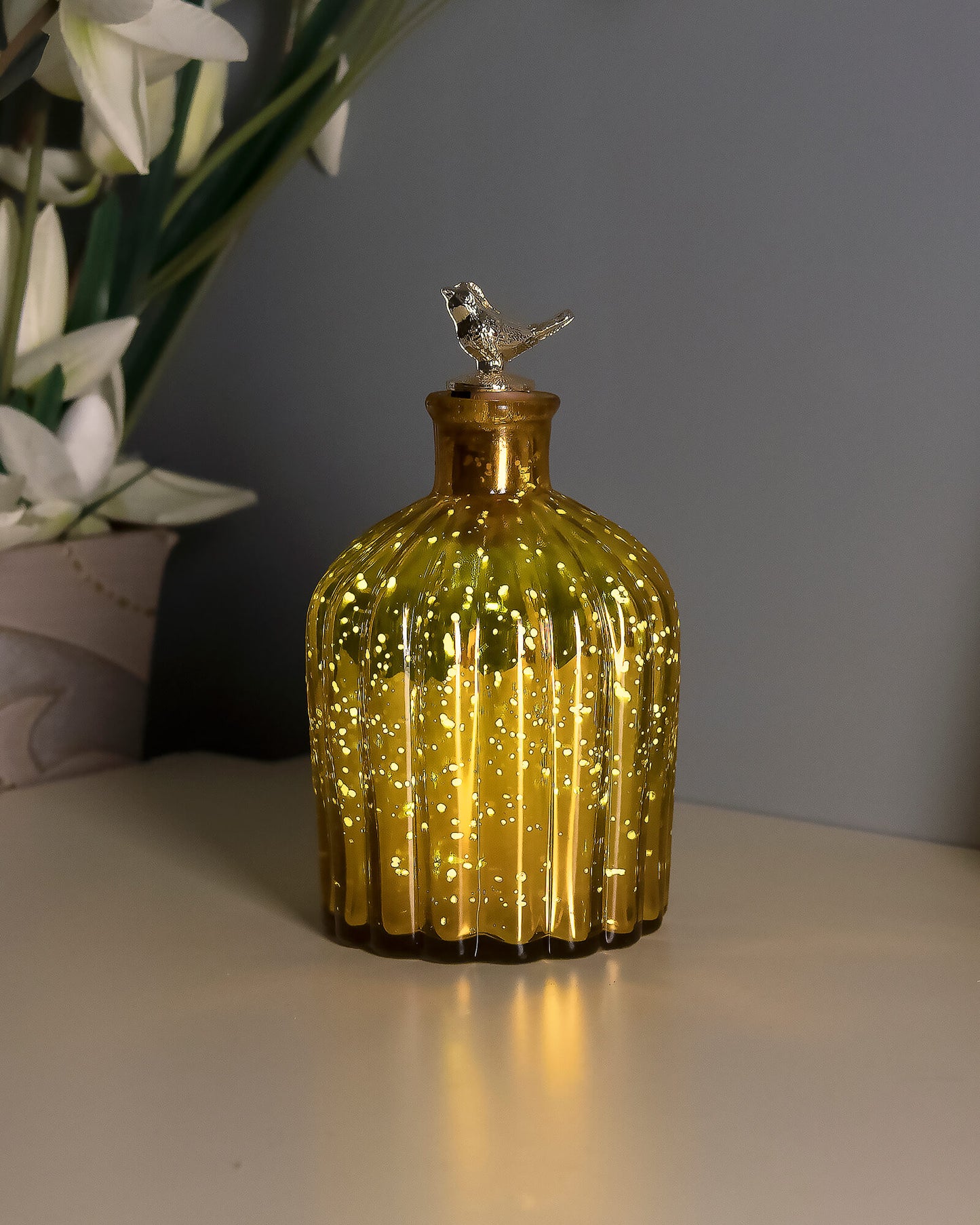 Mercury Gold Flat Base Bottle Copper Star String Lights , Warm White LED Fairy Lights