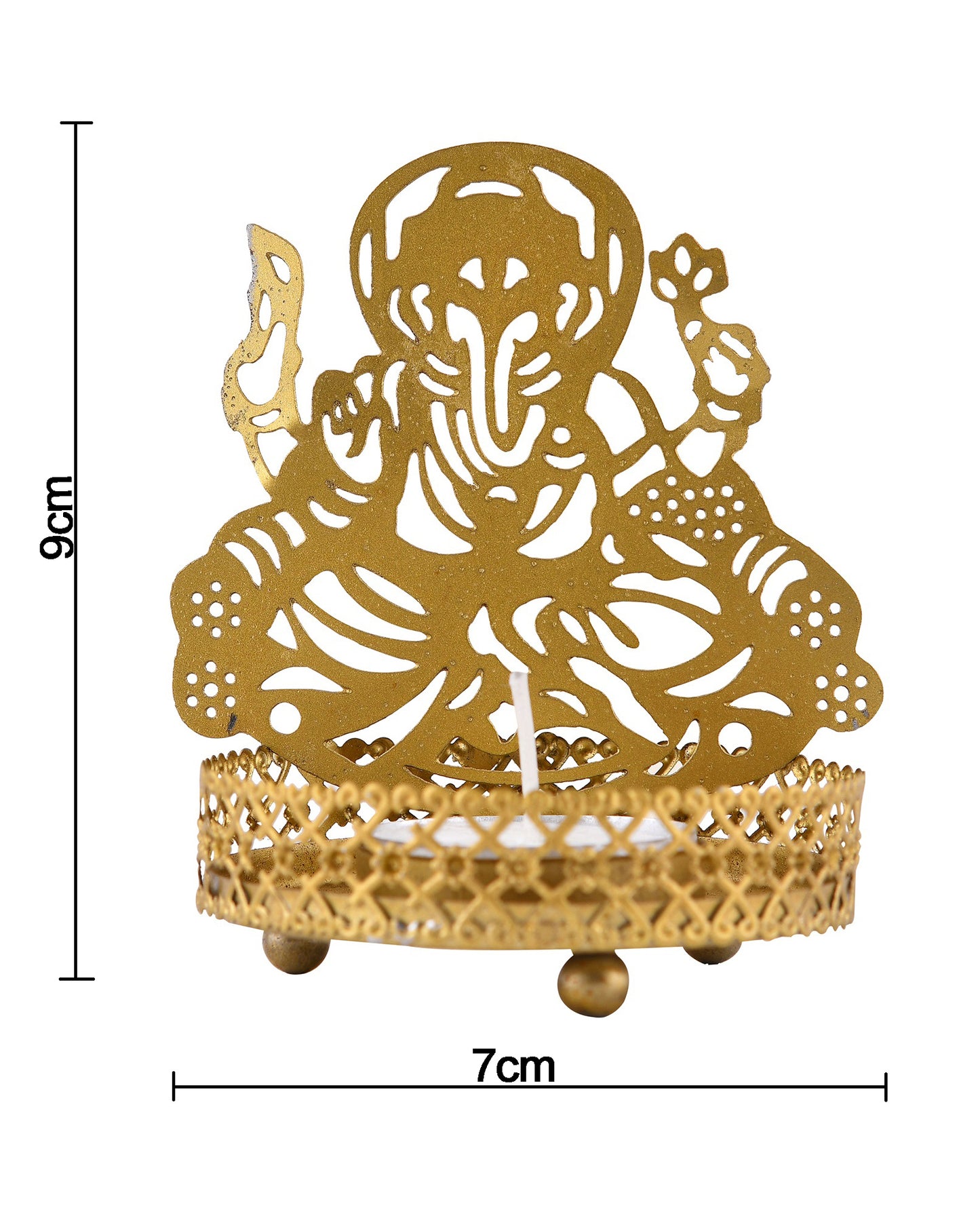 Set of 2 Shadow Metal Tea Light Holder, Brass finish Puja Diwali candle Holder with Free Wax diya