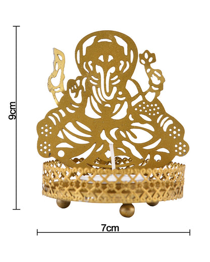 Set of 2 Shadow Metal Tea Light Holder, Brass finish Puja Diwali candle Holder with Free Wax diya