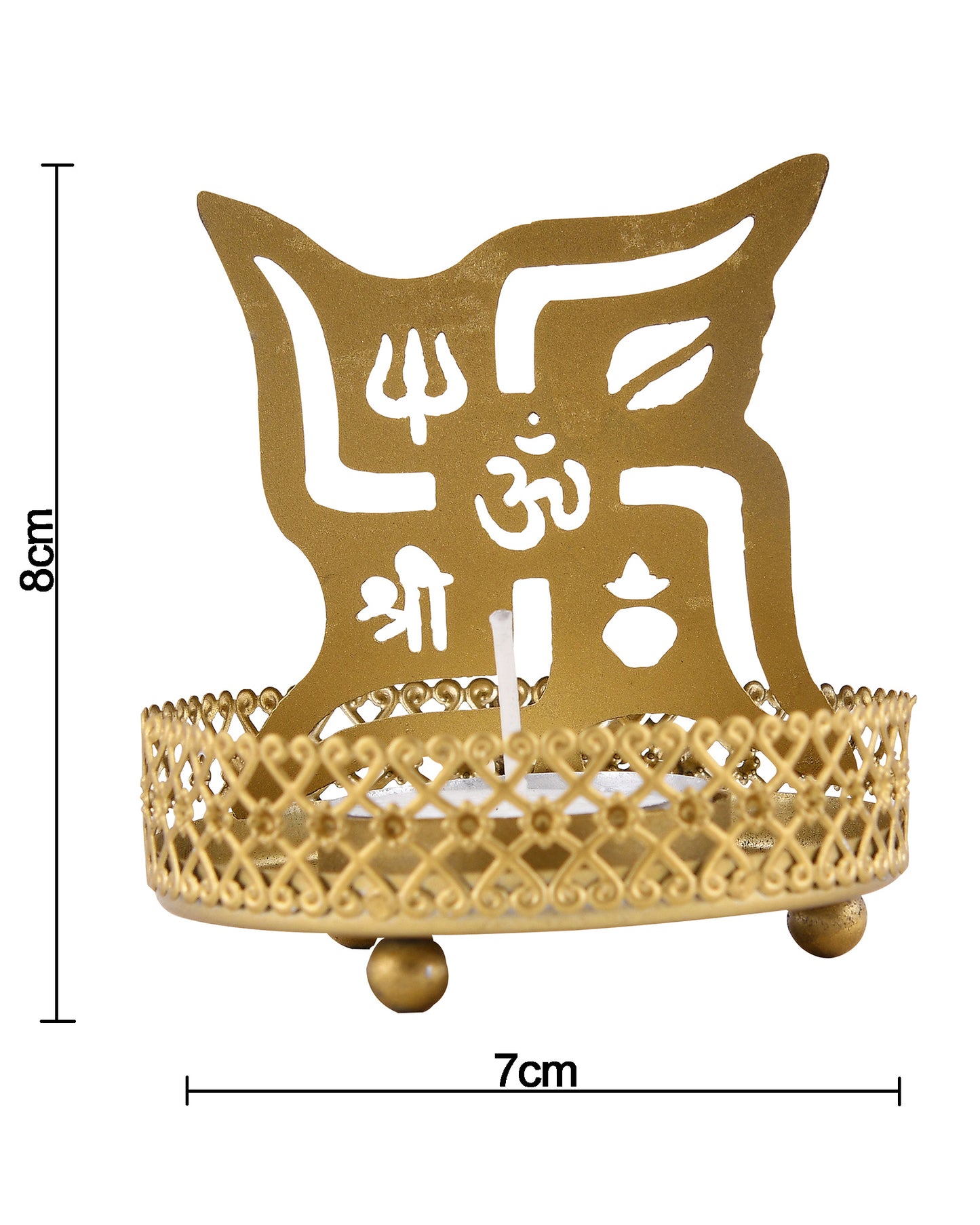 Set of 2 Shadow Metal Tea Light Holder, Brass finish Puja Diwali candle Holder with Free Wax diya