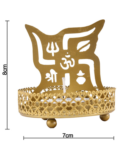Set of 2 Shadow Metal Tea Light Holder, Brass finish Puja Diwali candle Holder with Free Wax diya