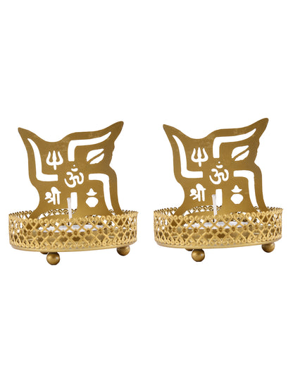 Set of 2 Shadow Metal Tea Light Holder, Brass finish Puja Diwali candle Holder with Free Wax diya