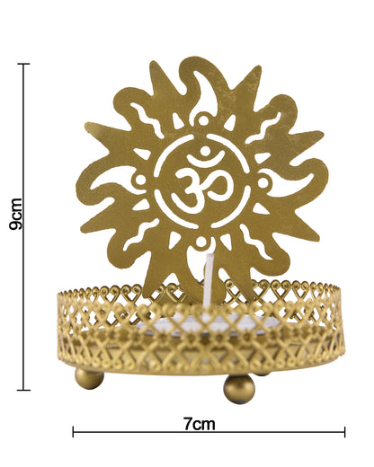 Set of 2 Shadow Metal Tea Light Holder, Brass finish Puja Diwali candle Holder with Free Wax diya
