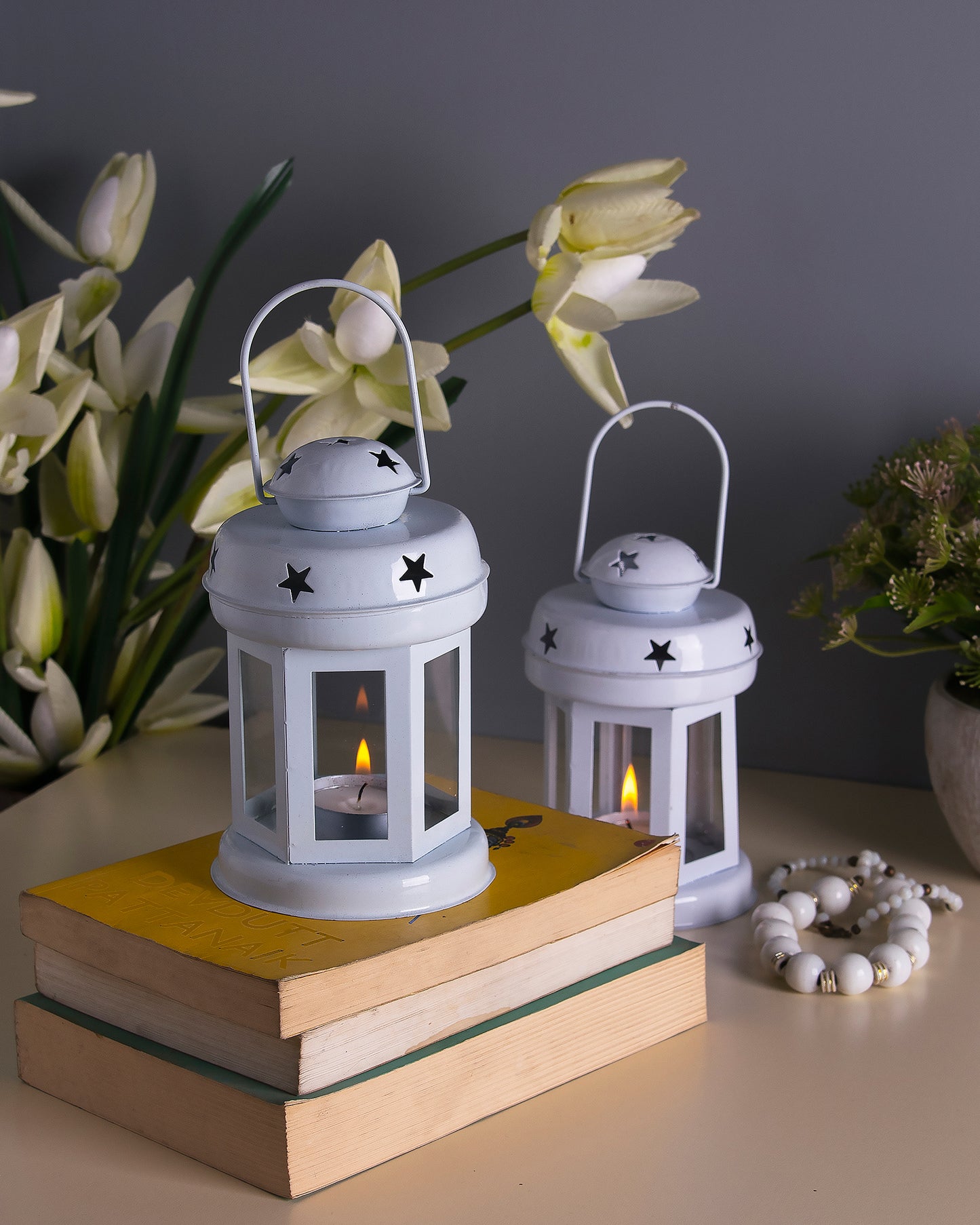 Star Light Decorative Metal Lantern Indoor/Outdoor Hanging Lantern, Set of 2 Designer Candle Tealight Holder