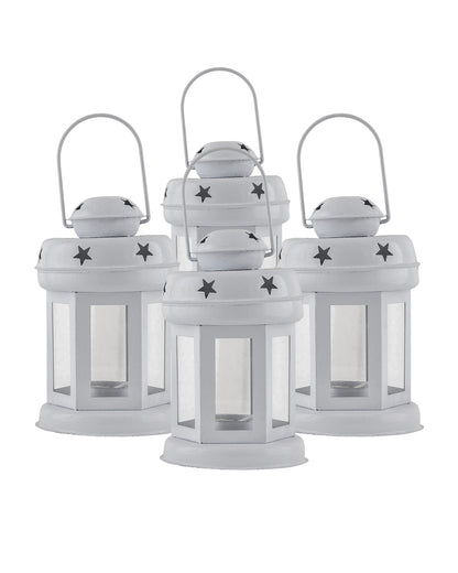 Set of 4 Star Light Decorative Metal Lantern Indoor/Outdoor Hanging Lantern, Designer Candle Tealight Holder