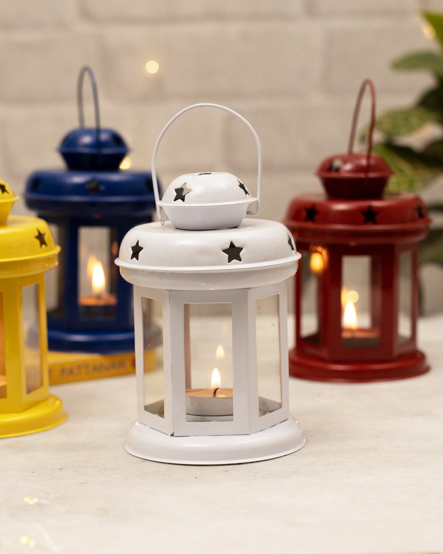 Set of 4 Star Light Decorative Metal Lantern Indoor/Outdoor Hanging Lantern, Designer Candle Tealight Holder