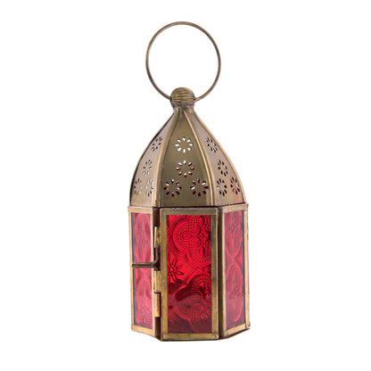 Metal Decorative Antique Brass Finish Moroccan Lantern Candle Holder, Set of 2, Tealight Hanging Home Office Decor