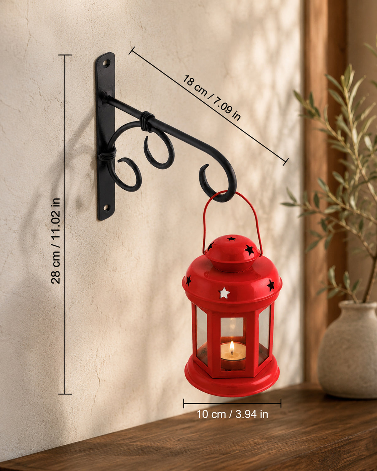 Wall Star Light Decorative Metal Lantern Indoor/Outdoor Hanging Lantern, Set of 2 Designer Candle Tealight Holder with Wall Hook