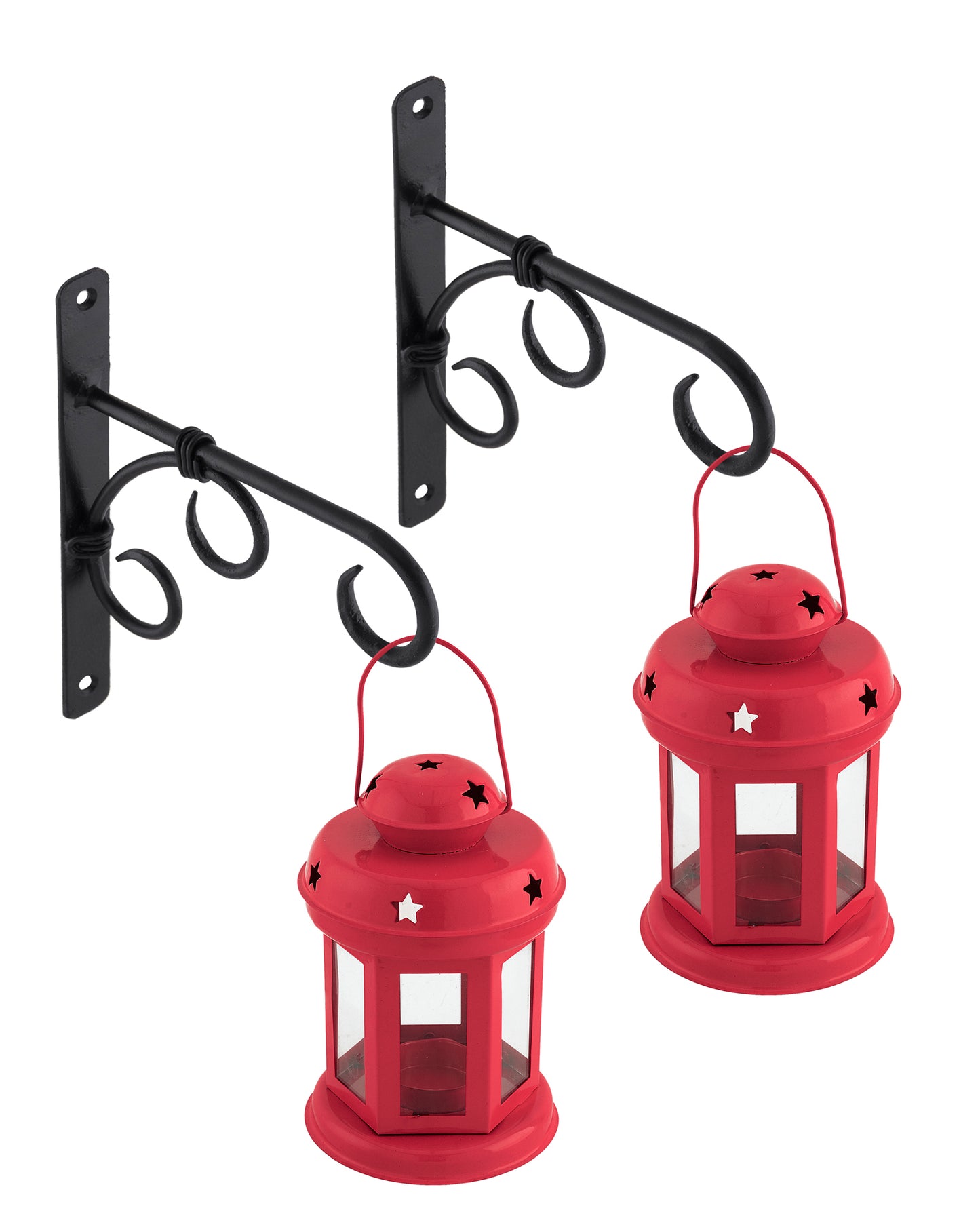 Wall Star Light Decorative Metal Lantern Indoor/Outdoor Hanging Lantern, Set of 2 Designer Candle Tealight Holder with Wall Hook