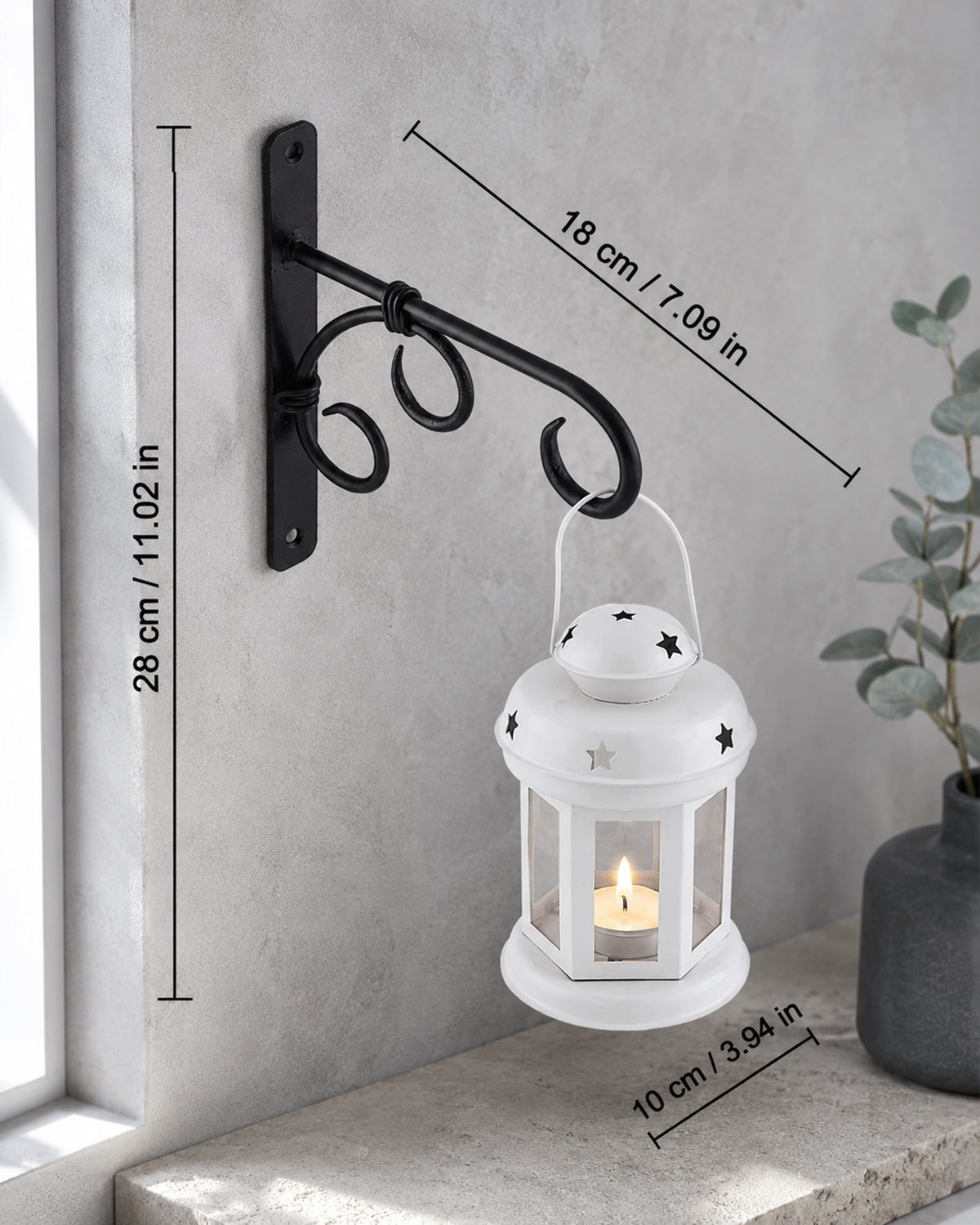 Wall Star Light Decorative Metal Lantern Indoor/Outdoor Hanging Lantern, Set of 2 Designer Candle Tealight Holder with Wall Hook