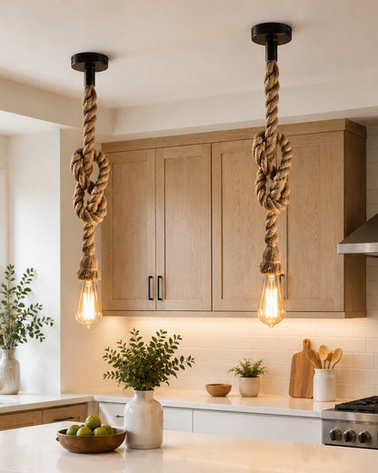 Homesake® B018 Edison Vintage Rope Hanging Ceiling Light (Black), Set of 2, Bulb not included