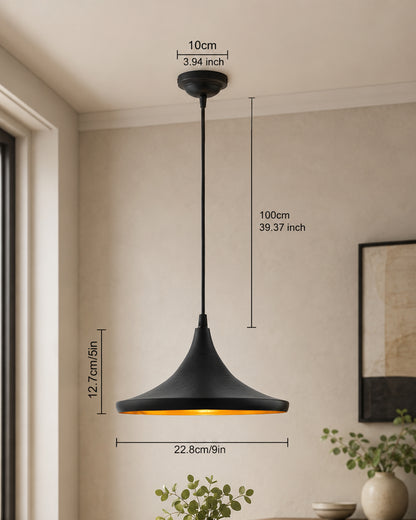 Homesake® E26/E27 Single Head Metal Danish Shade Pendant Vintage Hanging Ceiling Light, Black Set of 2