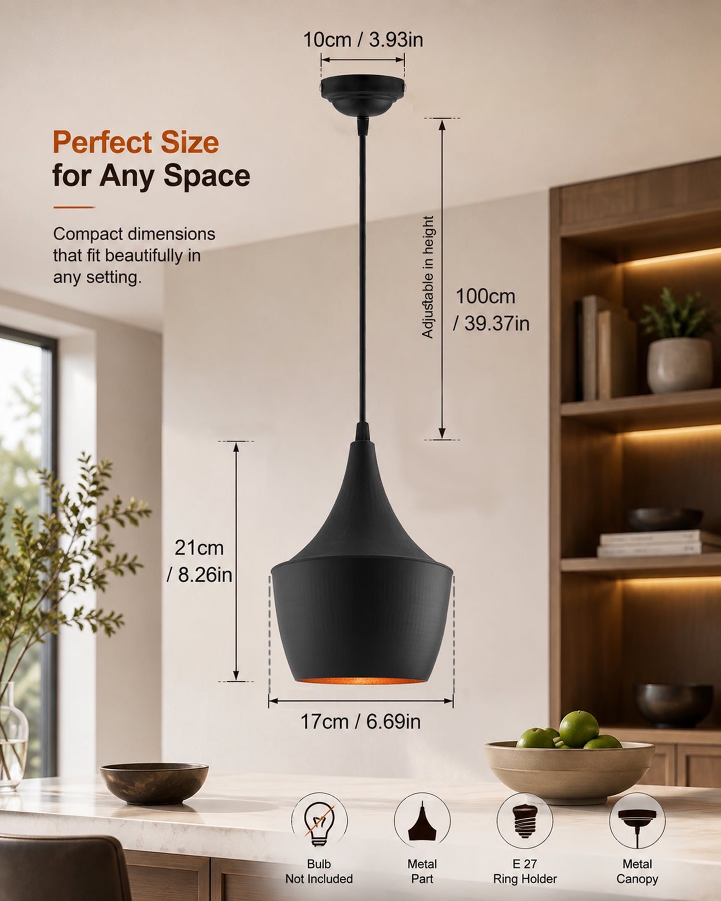 Homesake® E26/E27 Single Head Metal Pear Shade Pendant Vintage Hanging Ceiling Light, pack of 2