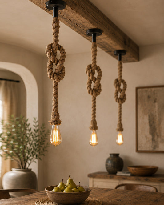 Edison lamp Rustic Rope hanging/pendant Vintage industrial loft, E27 Holder, Decorative cieling light, Beige color. 1.2 Meter (bulb not included), Set of 3