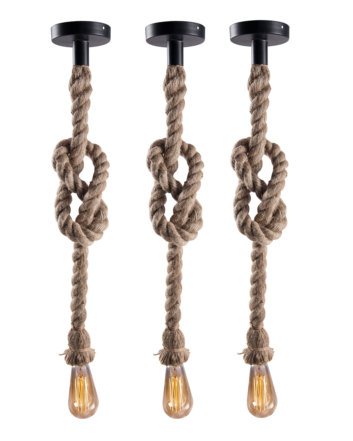 Edison lamp Rustic Rope hanging/pendant Vintage industrial loft, E27 Holder, Decorative cieling light, Beige color. 1.2 Meter (bulb not included), Set of 3