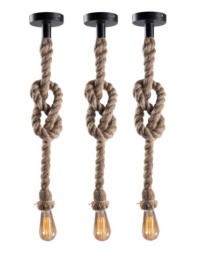 Edison lamp Rustic Rope hanging/pendant Vintage industrial loft, E27 Holder, Decorative cieling light, Beige color. 1.2 Meter (bulb not included), Set of 3