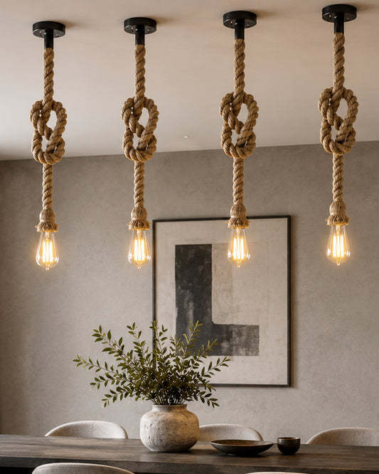 Edison lamp Rustic Rope hanging/pendant Vintage industrial loft, E27 Holder, Decorative cieling light, Beige color. 1.2 Meter (bulb not included), Set of 4