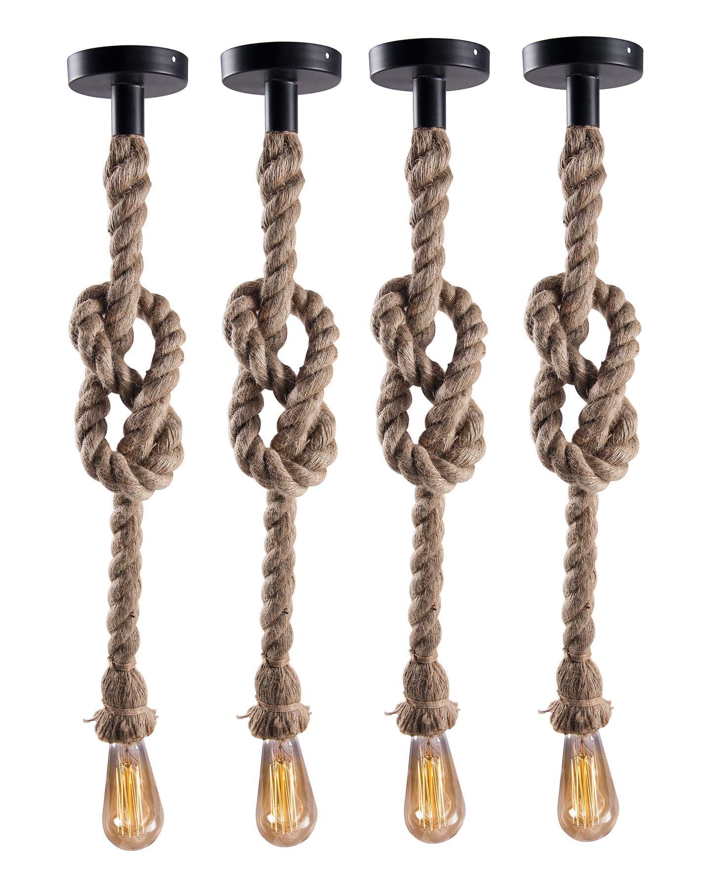 Edison lamp Rustic Rope hanging/pendant Vintage industrial loft, E27 Holder, Decorative cieling light, Beige color. 1.2 Meter (bulb not included), Set of 4