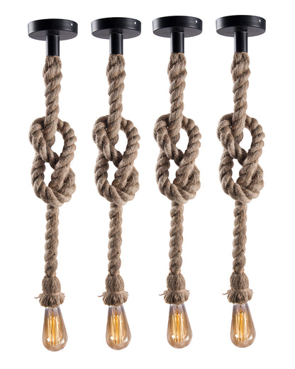 Edison lamp Rustic Rope hanging/pendant Vintage industrial loft, E27 Holder, Decorative cieling light, Beige color. 1.2 Meter (bulb not included), Set of 4