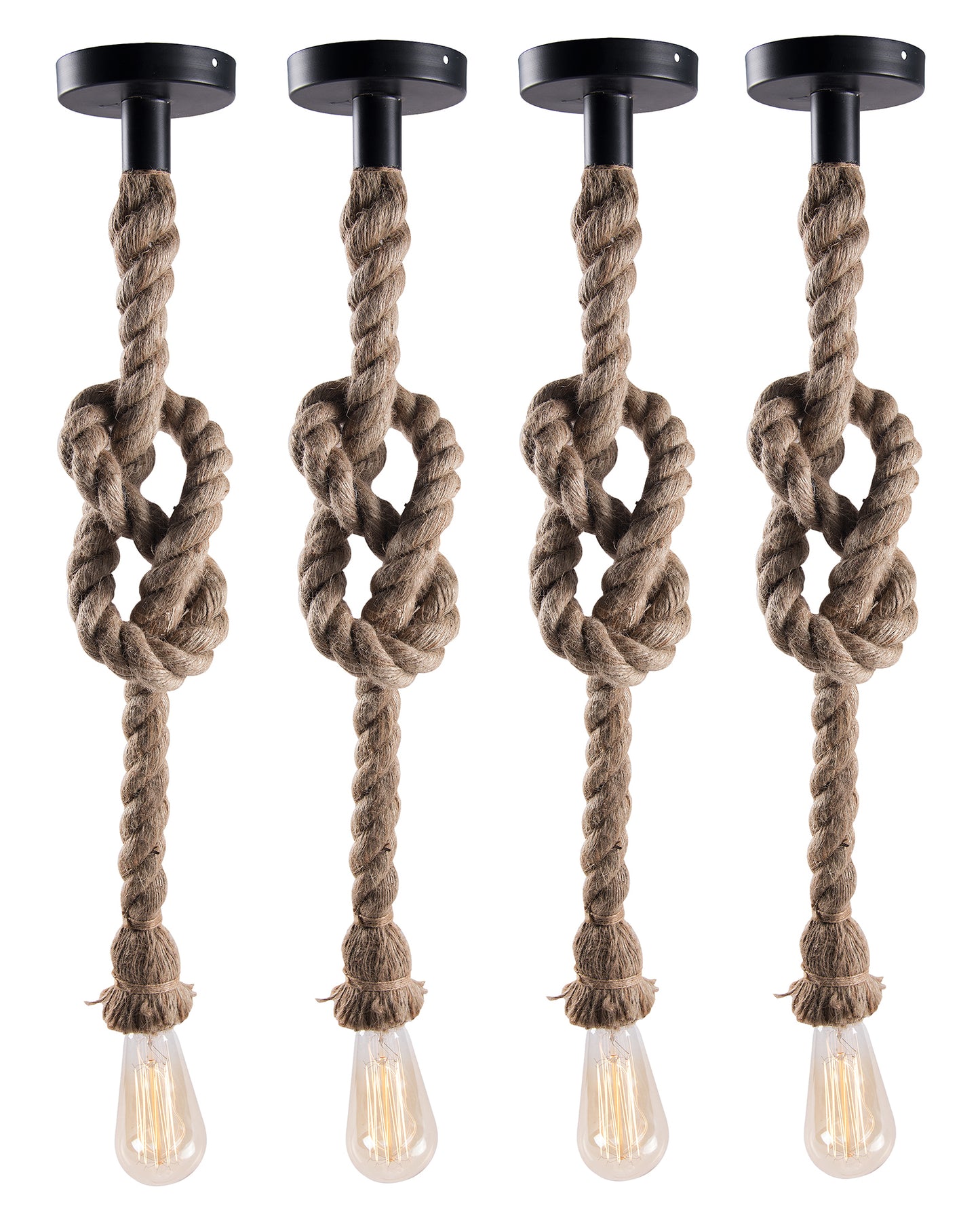 Edison lamp Rustic Rope hanging/pendant Vintage industrial loft, E27 Holder, Decorative cieling light, Beige color. 1.2 Meter (bulb not included), Set of 4