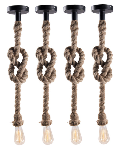 Edison lamp Rustic Rope hanging/pendant Vintage industrial loft, E27 Holder, Decorative cieling light, Beige color. 1.2 Meter (bulb not included), Set of 4