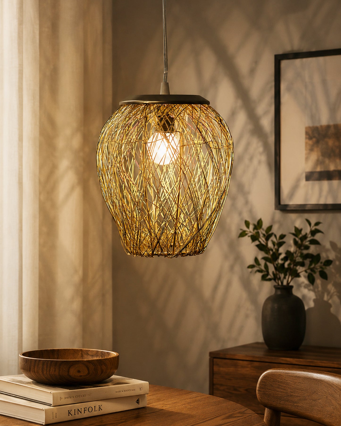 Hanging Golden Steel Wire Mesh Pendant, hanging light, lamp