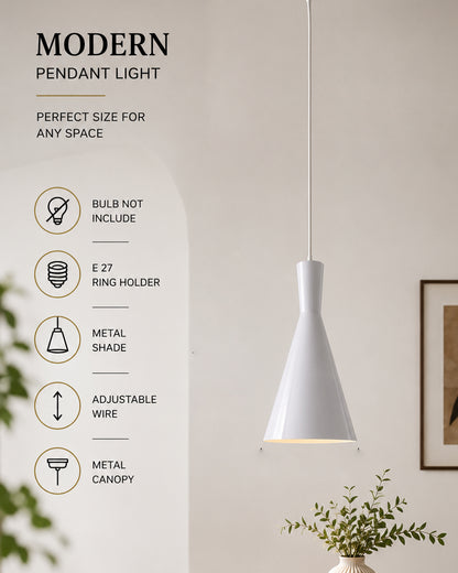 E26/E27 Single Head Metal Shade Pendant Vintage Hanging Ceiling Light, White Set of 2