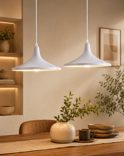 E26/E27 Single Head Metal Shade Pendant Vintage Hanging Ceiling Light, White Set of 2
