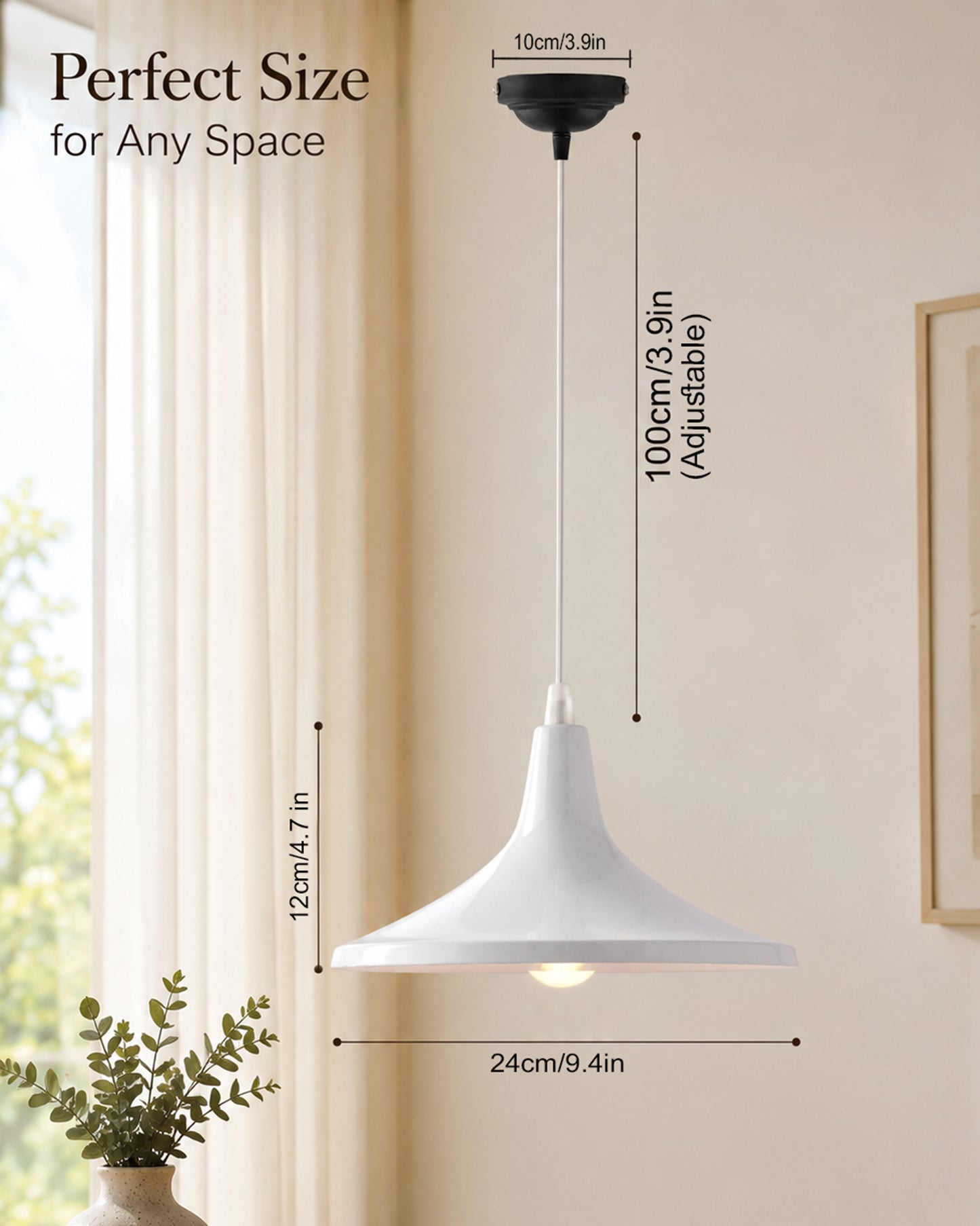 E26/E27 Single Head Metal Shade Pendant Vintage Hanging Ceiling Light, White Set of 2