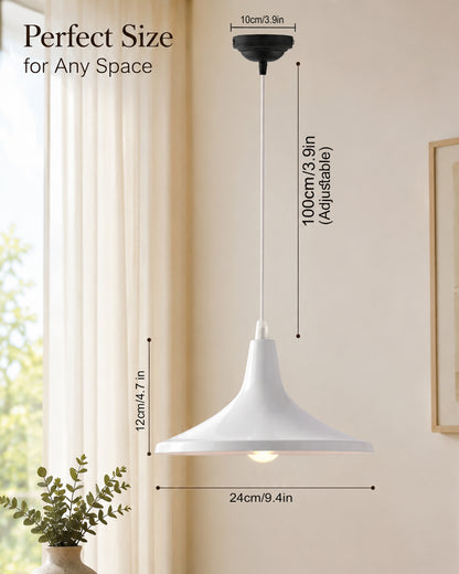 E26/E27 Single Head Metal Shade Pendant Vintage Hanging Ceiling Light, White Set of 2