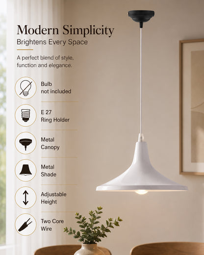 E26/E27 Single Head Metal Shade Pendant Vintage Hanging Ceiling Light, White Set of 2