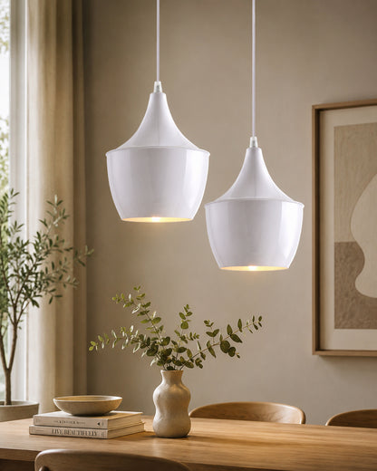 E26/E27 Single Head Metal Shade Pendant Vintage Hanging Ceiling Light, White Set of 2